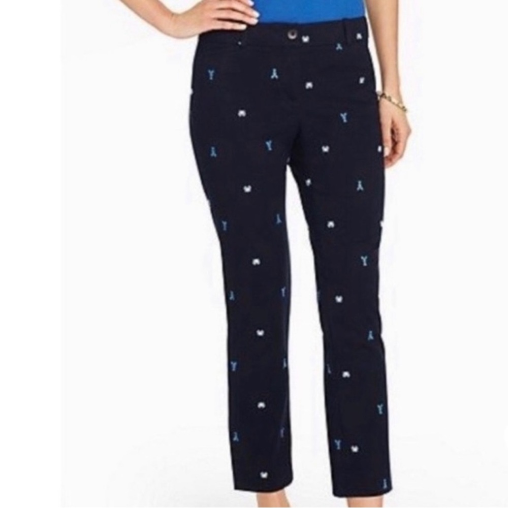 TALBOTS Petite The Perfect Crop Curvy Pants Capri Embroidered Crab Lobster Blue - Picture 8 of 8